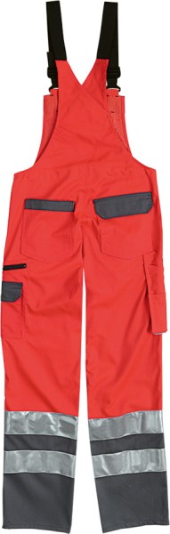 Warnschutz-Latzhose SICURELAST Reflexstreifen leuchtrot/grau, dehnbar
