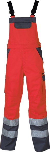 Warnschutz-Latzhose PROGRESSO FLUOLINE 300, leuchtrot/grau, reflexstreifen