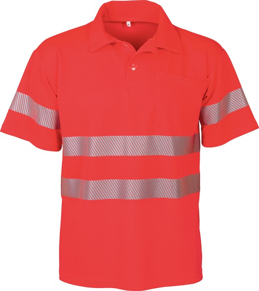 Warnschutz-Poloshirt BIOACTIVE leuchtrot mit Reflexstreifen und UV-Schutz