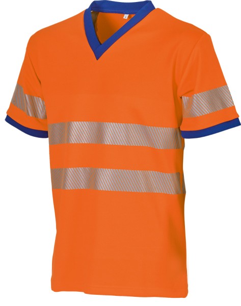 Warnschutz-T-Shirt OXYGEN mit Reflexstreifen, leuchtorange/blau