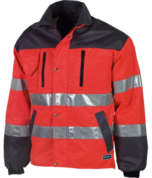 PROFIWORK Warnschutzjacke leuchtrot-grau, wasserabweisend, reflektierend