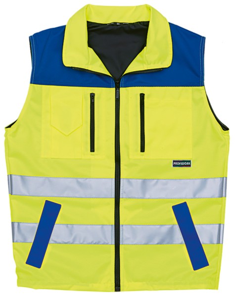 PROFIWORK Warnweste leuchtgelb/blau, wasserabweisend, reflexstark, robust