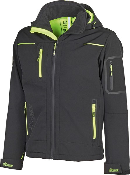 U-POWER SPACE Softshelljacke schwarz/gelb, winddicht, abnehmbare Kapuze