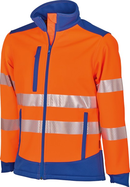 Warnschutz Softshelljacke leuchtorange-blau mit Reflexstreifen