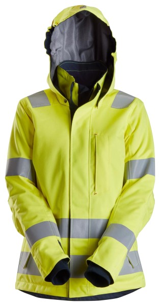 ProtecWork, wasserdichte und wärmeisolierte Damenjacke mit Kapuze, Warnschutzklasse 3