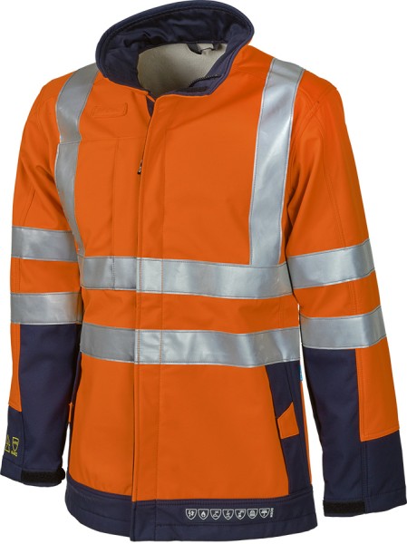Sioen Warnschutz-Softshelljacke mit Störlichtbogenschutz, leuchtorange/dunkelblau