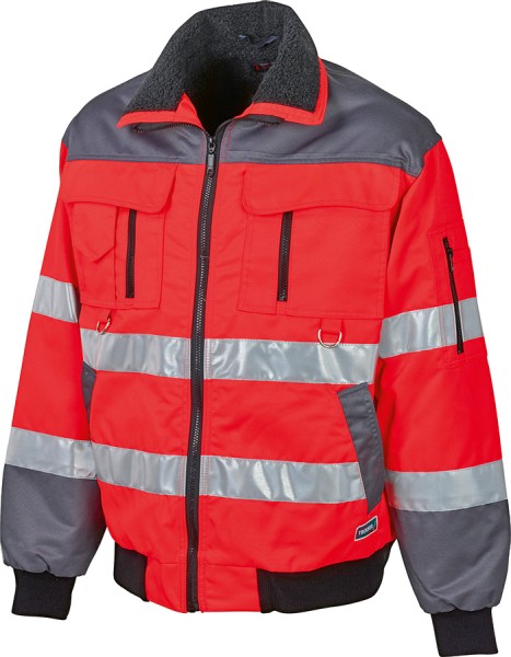 Warnschutzjacke TREKKER leuchtrot-grau, wasserabweisend, warm gefüttert