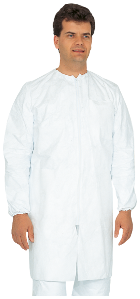 Weisser Labormantel aus DuPont TYVEK 500, Druckknopfverschluss