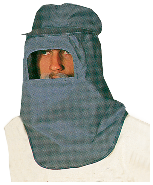 Dunkelblaue Schutzhaube aus Baumwolle mit Sichtscheibe und Halsabdeckung