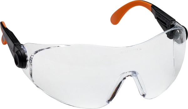Leichte UNIVET Schutzbrille schwarz-orange mit klarem, kratzfestem Glas