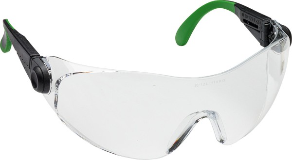 Leichte UNIVET Schutzbrille Clear 2, kratzfest, verstellbar, schwarz/grün