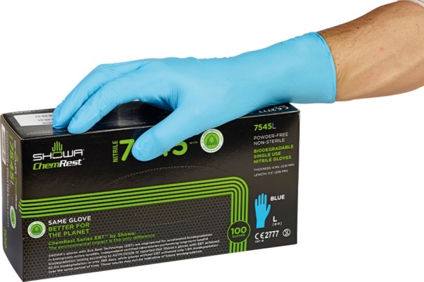SHOWA Einweghandschuhe lang biologisch abbaubar blau 29,5 cm