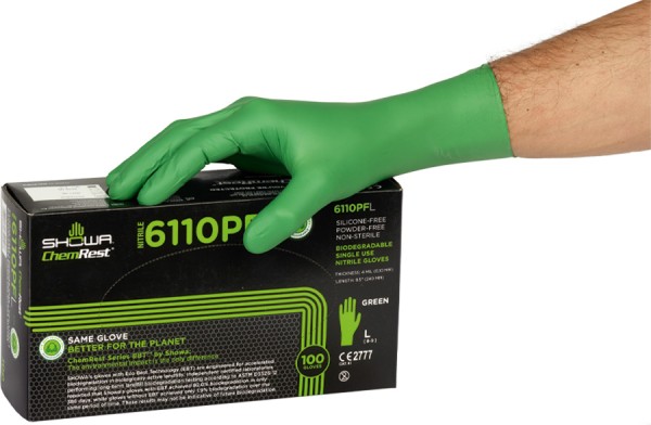SHOWA Einweghandschuhe 100er Box, biologisch abbaubares Nitril, grün, ungepudert