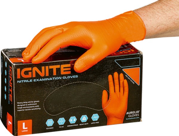 AURELIA dicke, genoppte Nitril-Einweghandschuhe orange