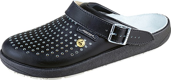 Schwarze ABEBA ESD-Pantolette aus Rindsleder mit orthopädischem Fussbett
