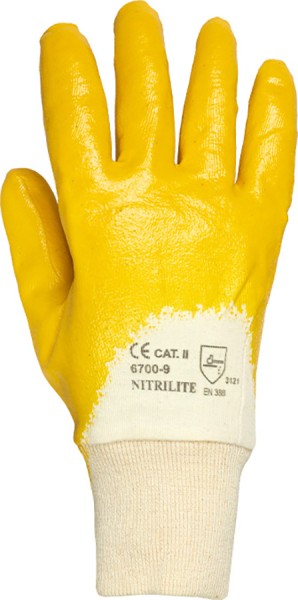 Schutzhandschuhe Nitril beschichtet, Baumwolltrikot, gelb, Resista