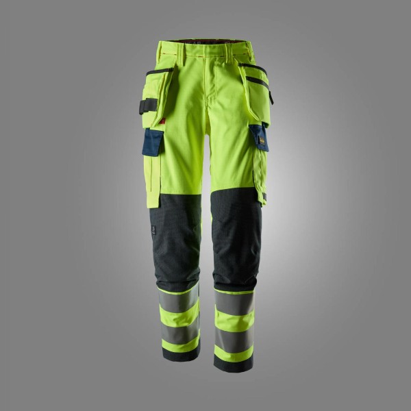 ProtecWork, Stretchhose für Damen mit Holstertaschen, Warnschutzklasse 2
