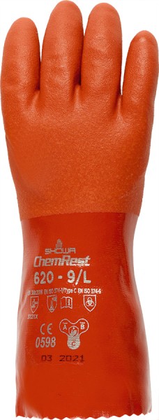 SHOWA Schutzhandschuhe Rotbraun PVC-beschichtet 30 cm lang