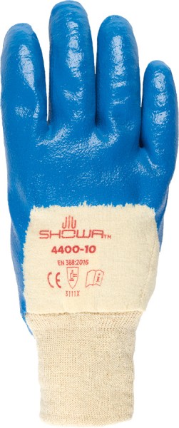 SHOWA Schutzhandschuhe aus Baumwolle mit Nitrilbeschichtung blau
