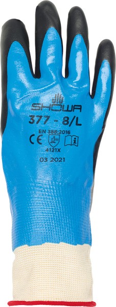 SHOWA Schutzhandschuhe Nitril beschichtet, blau/schwarz, elastisch