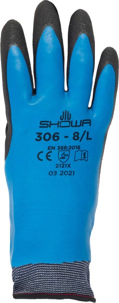 SHOWA Schutzhandschuhe aus Baumwolltrikot mit Latexbeschichtung blau/schwarz