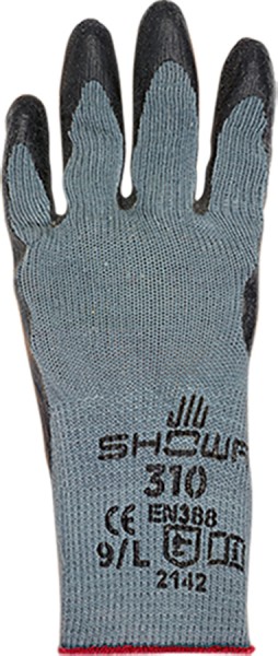 SHOWA Schutzhandschuhe aus Baumwollgestrick, latexbeschichtet, schwarz