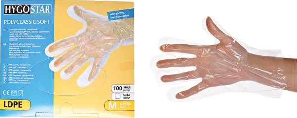HYGOSTAR Einweg-Handschuhe transparent, Damen- und Herrengrössen, 100 Stück Spender