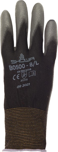 SHOWA Schutzhandschuhe B0500 Schwarz, Nylon mit grauer PU-Beschichtung