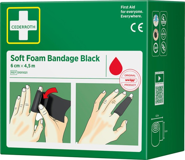 CEDERROTH Schwarzer Selbstklebender Soft Foam Spezialverband 6x4,5m