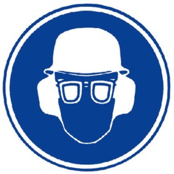 Gebotsschild 200 mm, selbstklebend, Augen- Kopf- und Gehörschutz Pflicht