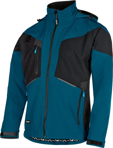 SYNQ Stunter Softshelljacke petrolblau Schwarz, recyceltes Material