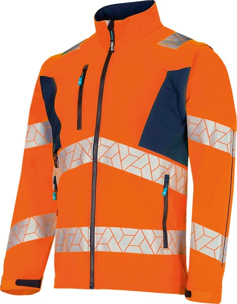 SYNQ Warnschutz Softshelljacke LEDSTART, leuchtorange-marineblau, abnehmbare Ärmel