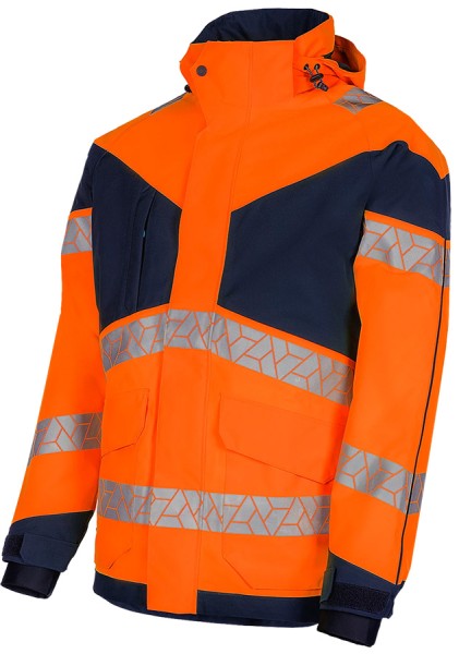 SYNQ Warnschutz Winterparka Leuchtorange Marineblau mit Reflexstreifen